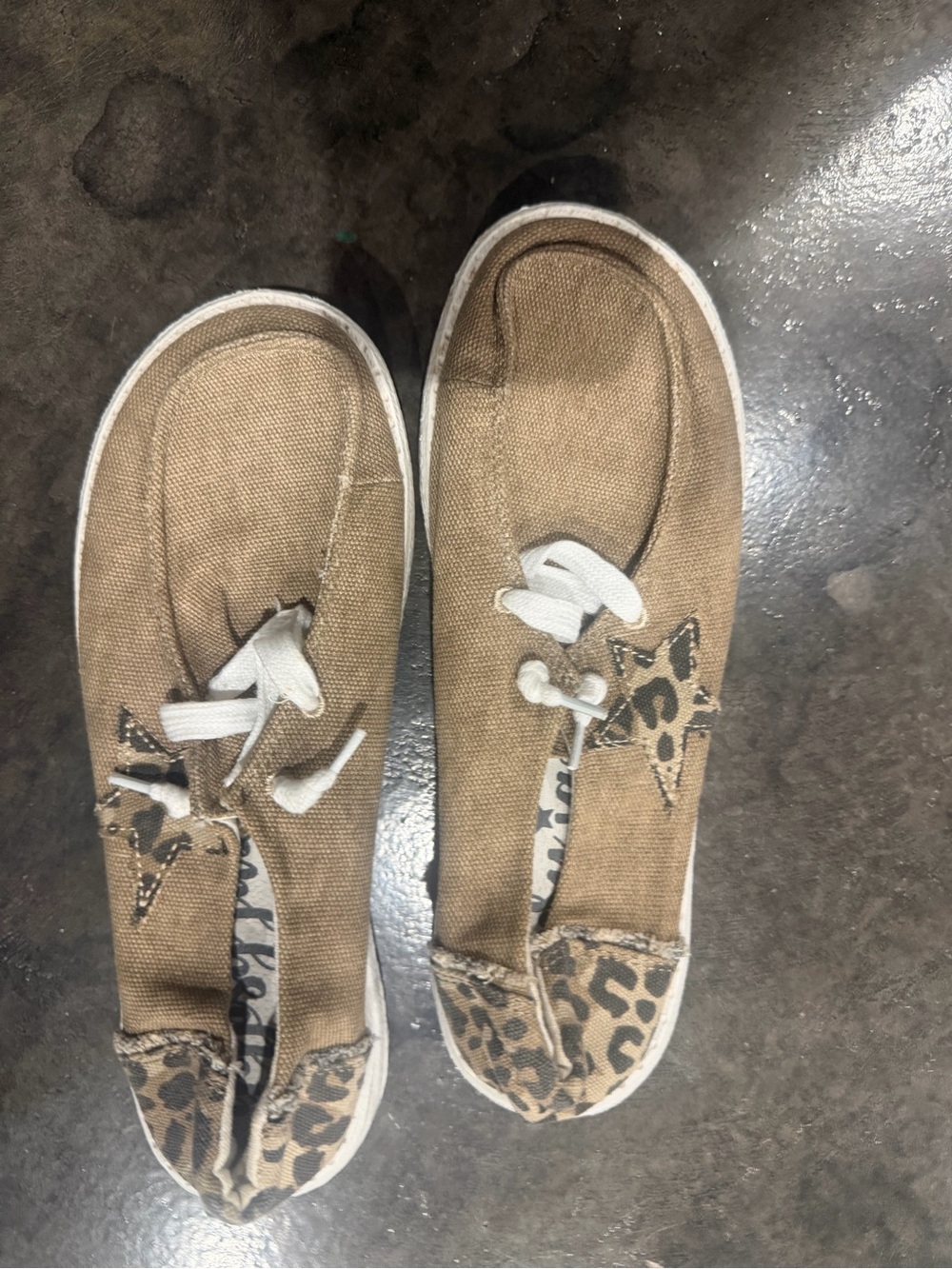 Women’s  Canvas Slip-On Sneakers with Leopard Trim - Tan